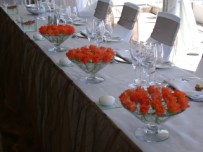Bridal main table setting,cone vases with roses, Twelve apostles Hotel